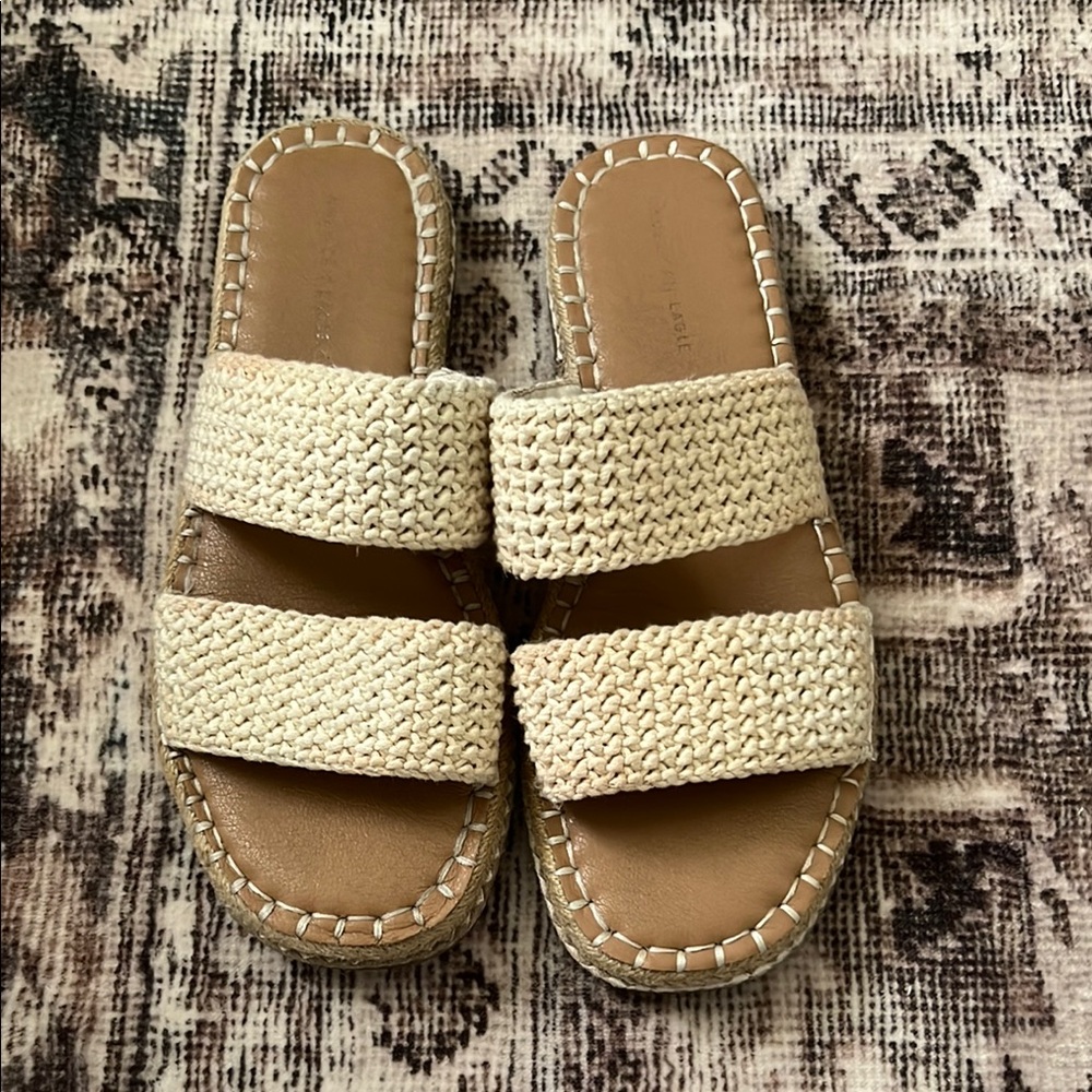 American Eagle Outfitters Cream Braided Double-Strap Slide Sandals